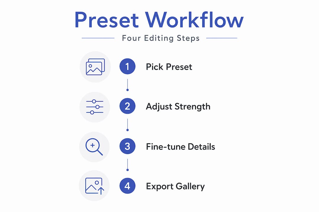 Step by step wedding preset editing process