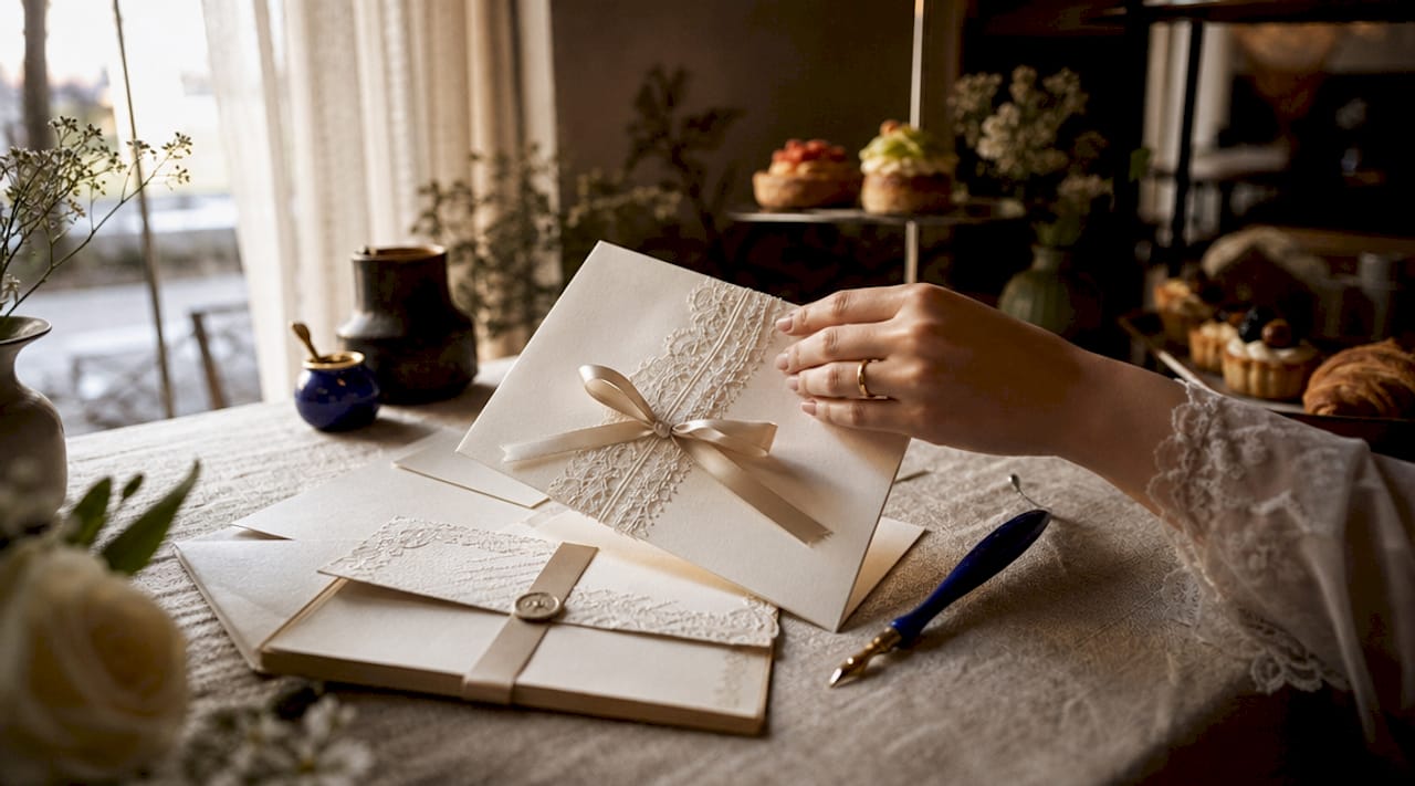 Close-up intimate wedding luxury invitation details