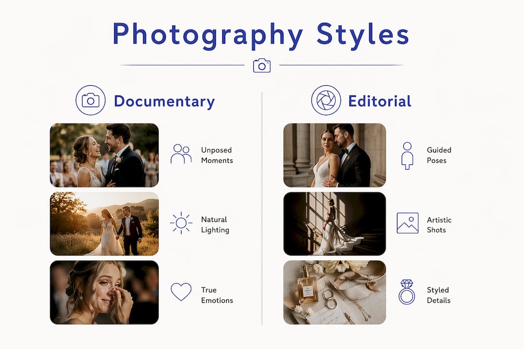 Infographic contrasting documentary and editorial photography styles