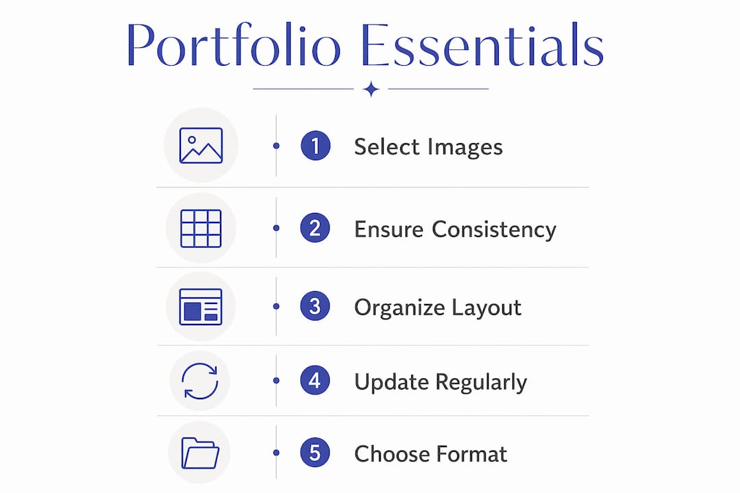Infographic illustrating five key elements of a successful photography portfolio