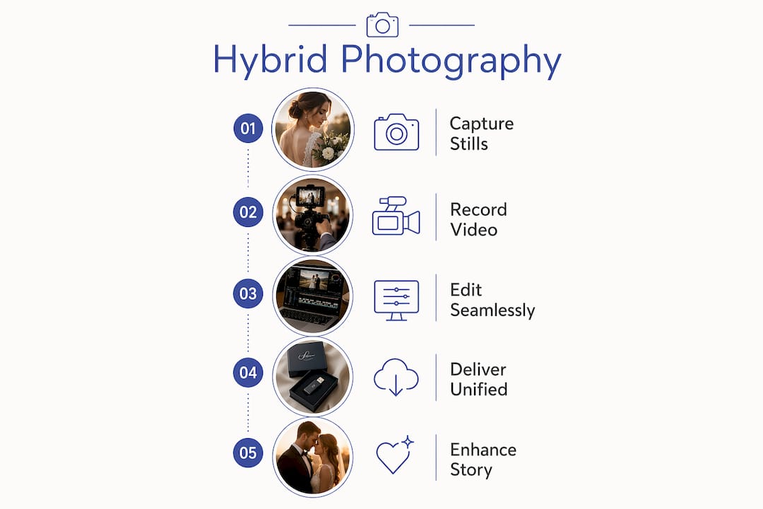 Infographic illustrating hybrid photography workflow steps