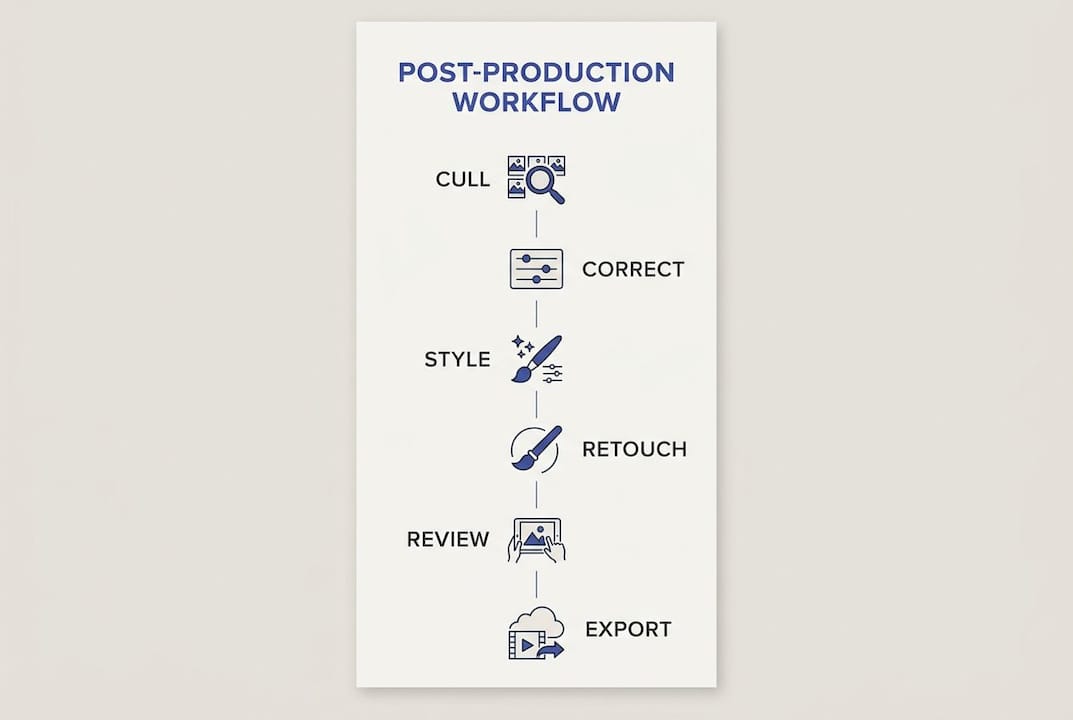 Infographic illustrating post-production workflow steps