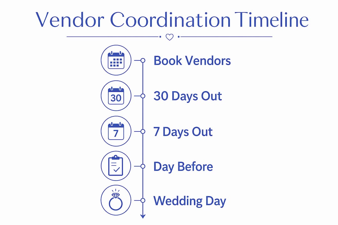 Infographic detailing wedding vendor coordination timeline