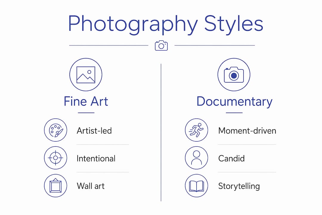 Infographic comparing fine art and documentary photography