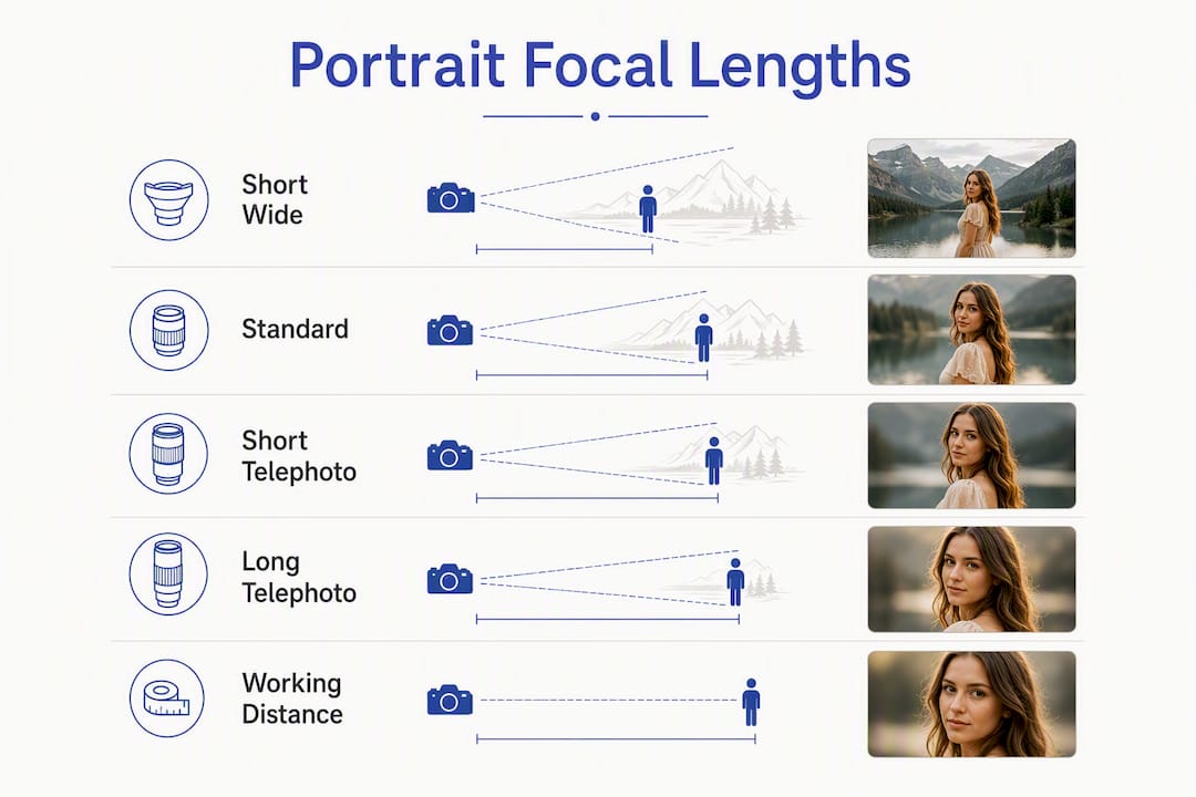 Infographic showing portrait focal length categories