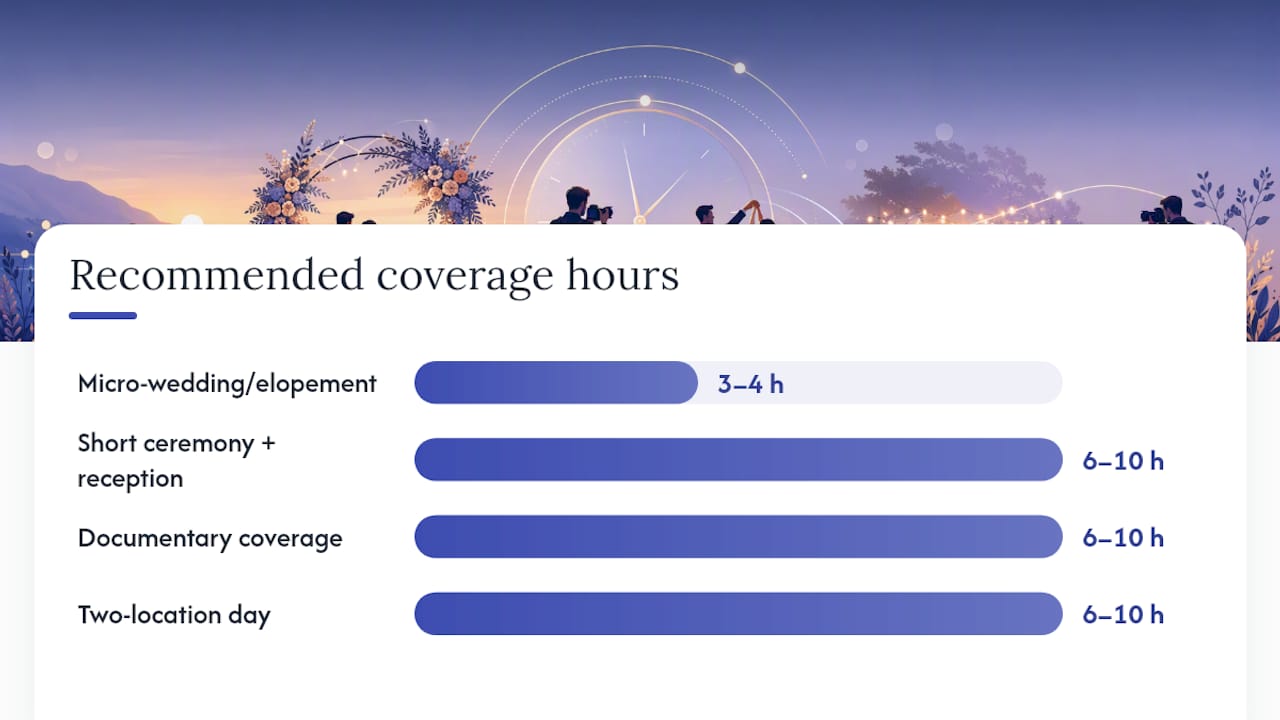 Recommended wedding photography coverage hours