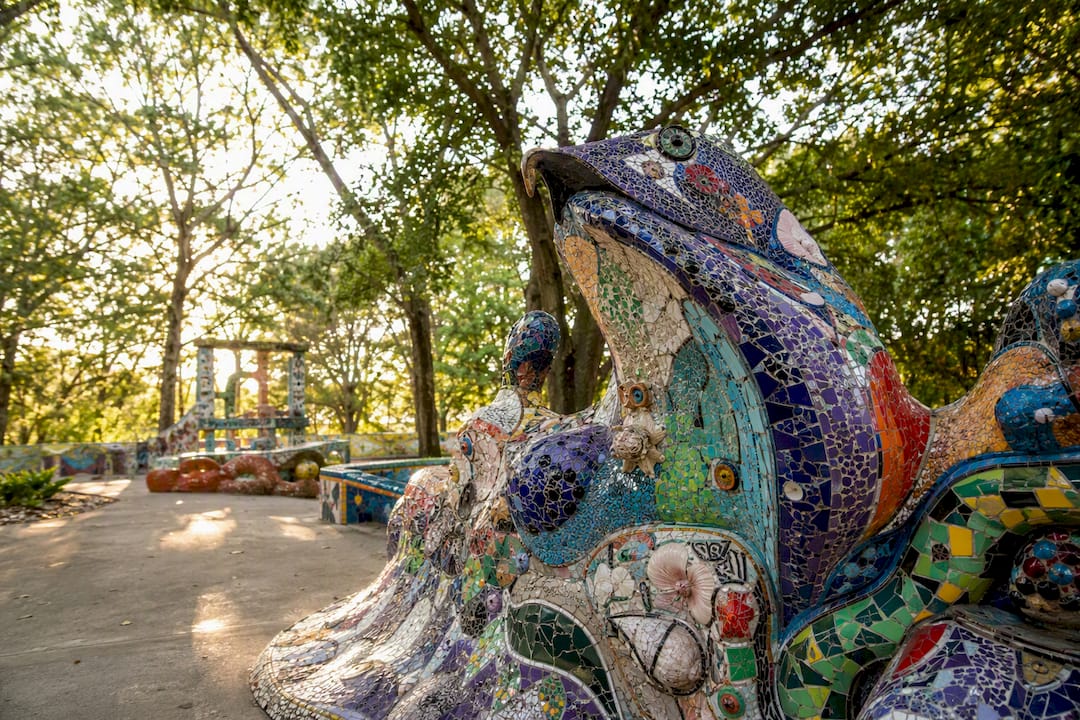 Colorful mosaic sculptures at Smither Park