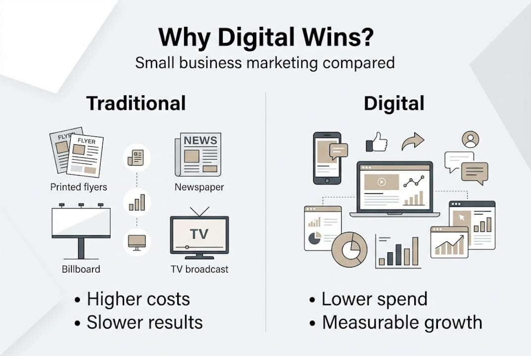 Infographic comparing digital and traditional marketing