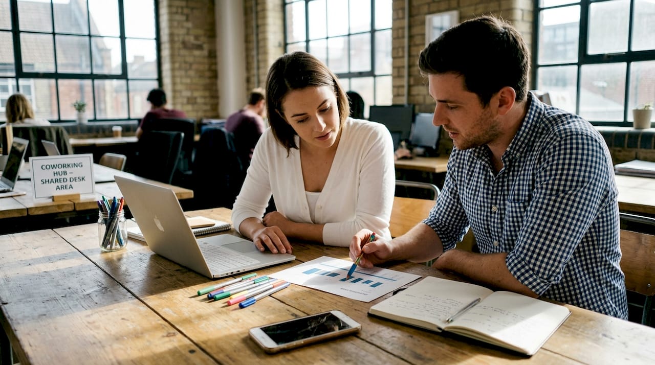Colleagues collaborating over digital analytics charts