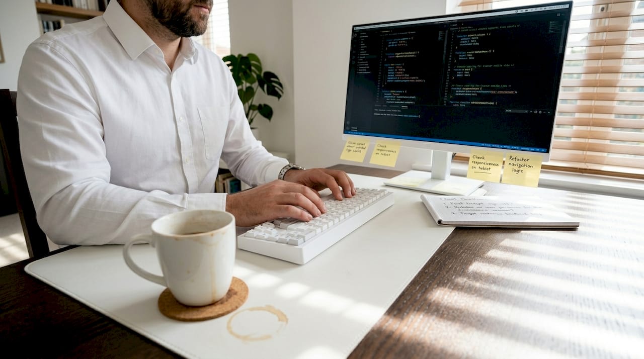 Developer working at home coding a website