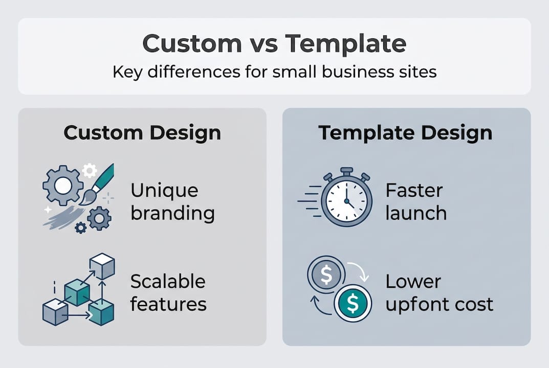 Infographic comparing custom and template website features