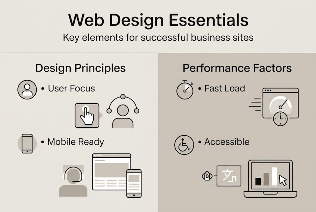 Infographic outlining web design essentials
