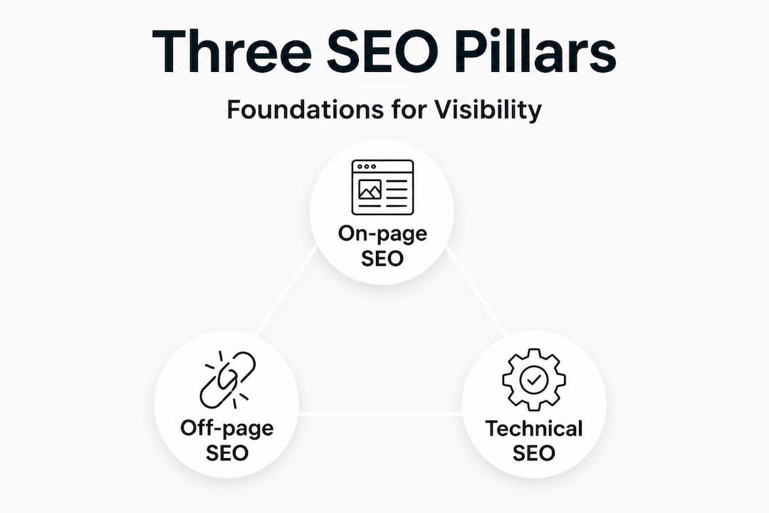 Infographic showing three pillars of SEO hierarchy