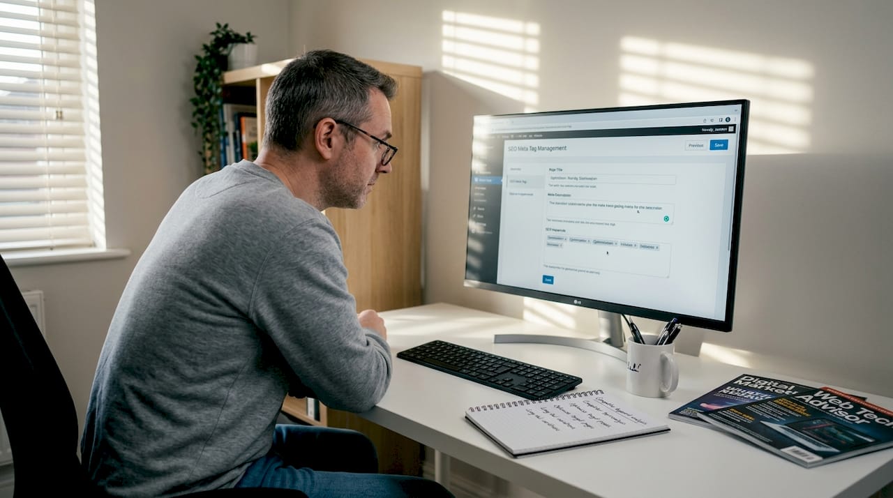 Man editing SEO tasks in home office