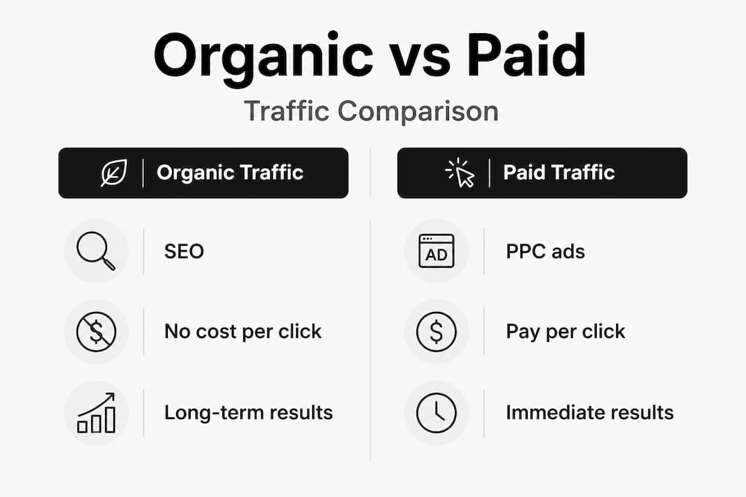 Infographic comparing organic and paid website traffic