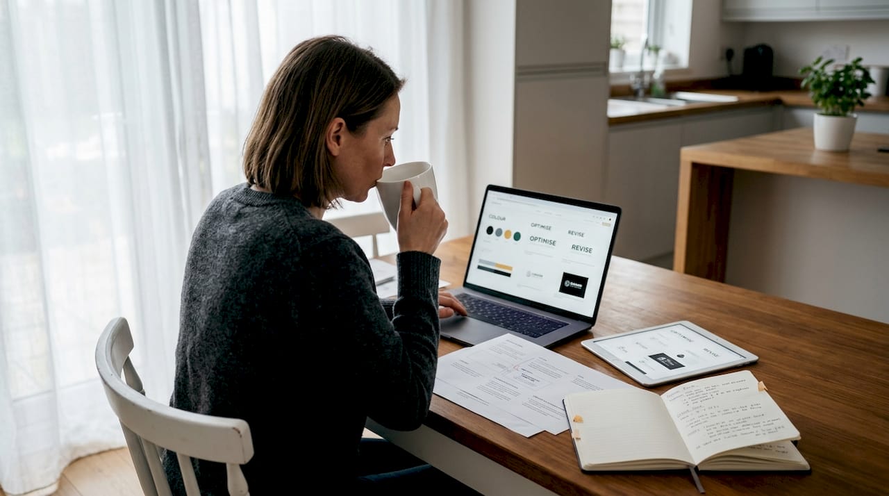 Designer reviewing branding and color palettes