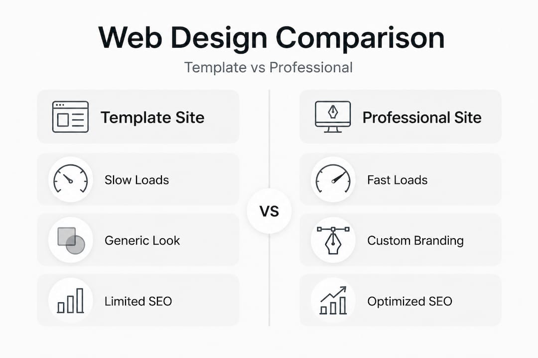 Infographic comparing template and professional web design