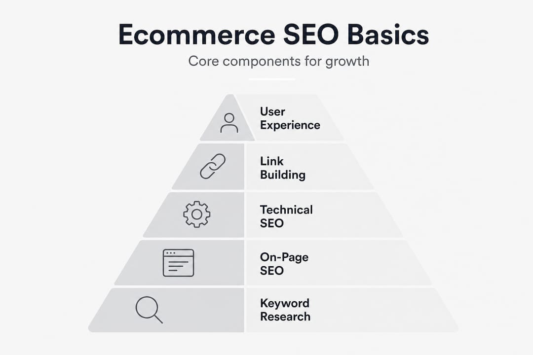 Hierarchy infographic of ecommerce SEO components