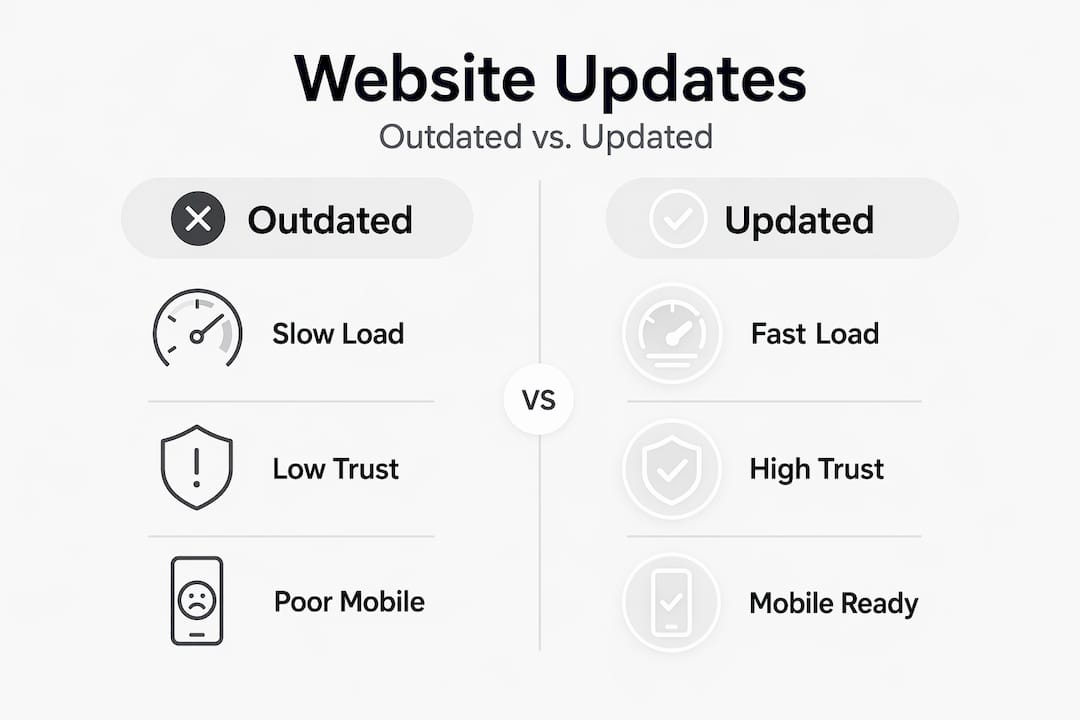 Infographic compares outdated and updated website benefits