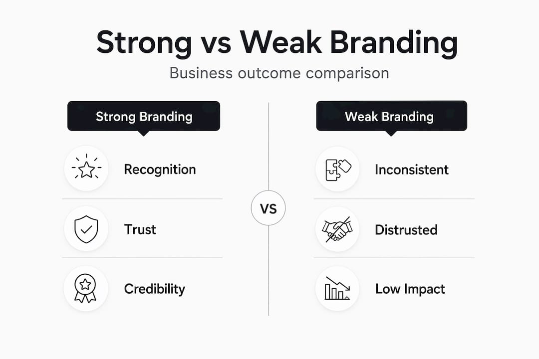 Infographic comparing strong and weak branding outcomes