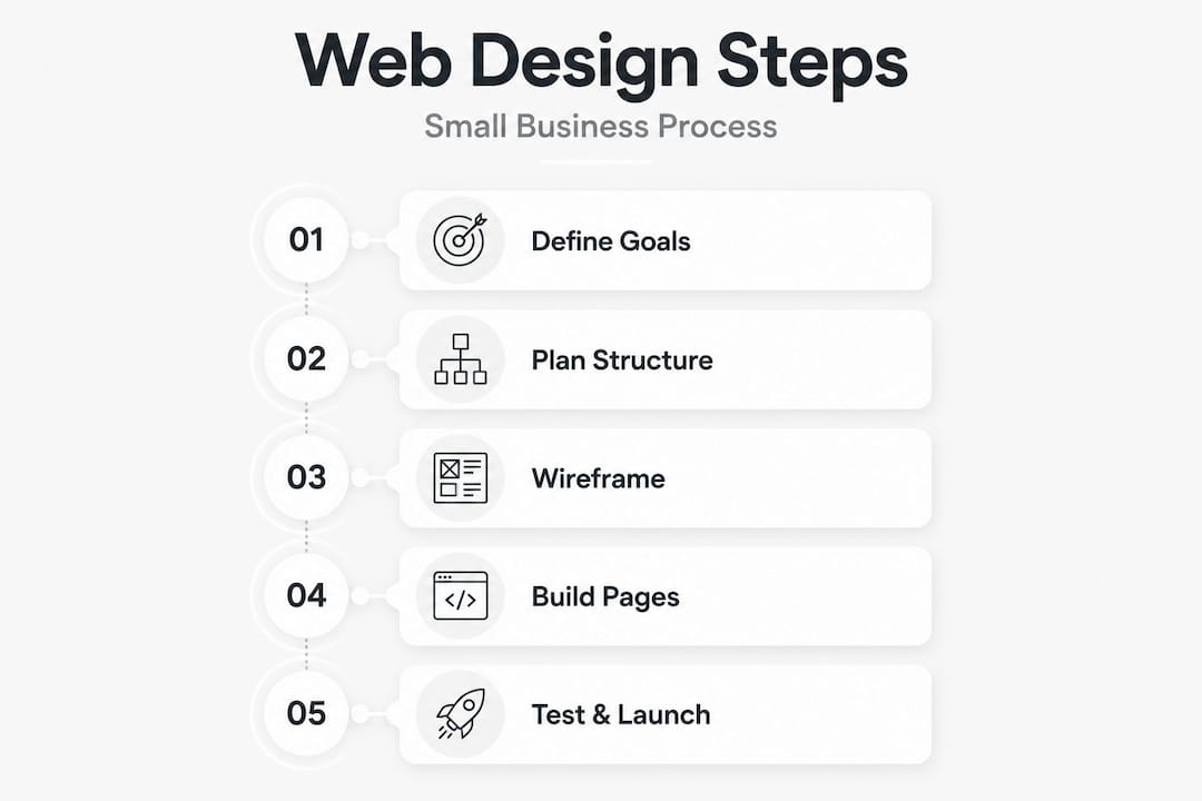 Infographic with five vertical web design steps
