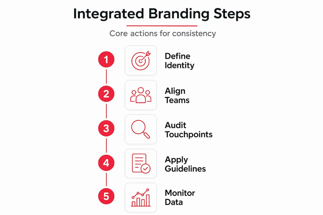 Infographic illustrating five key integrated branding steps