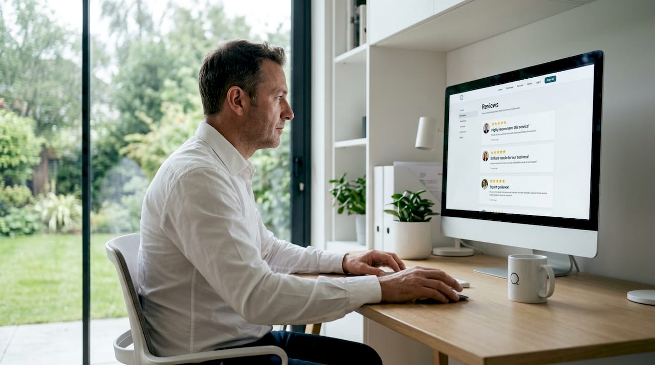 Marketer analyzing website review placement