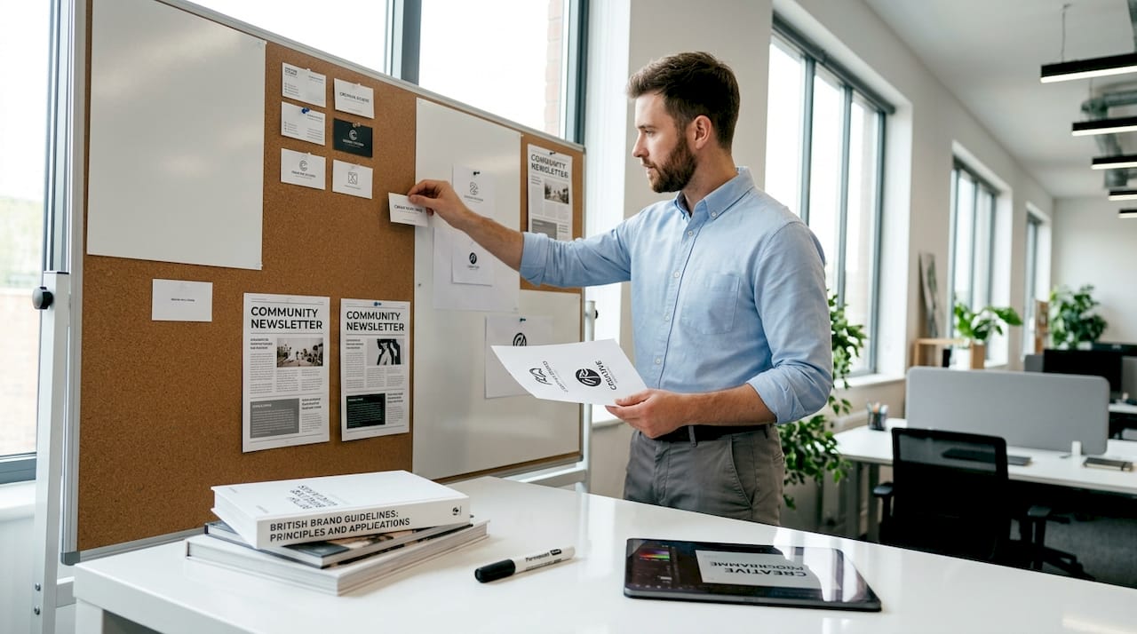 Designer reviewing consistent visual brand materials