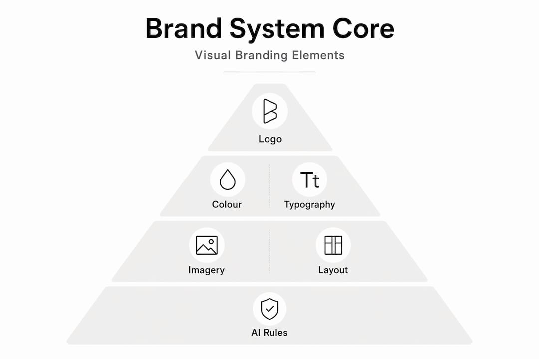 Hierarchy chart showing visual branding core elements