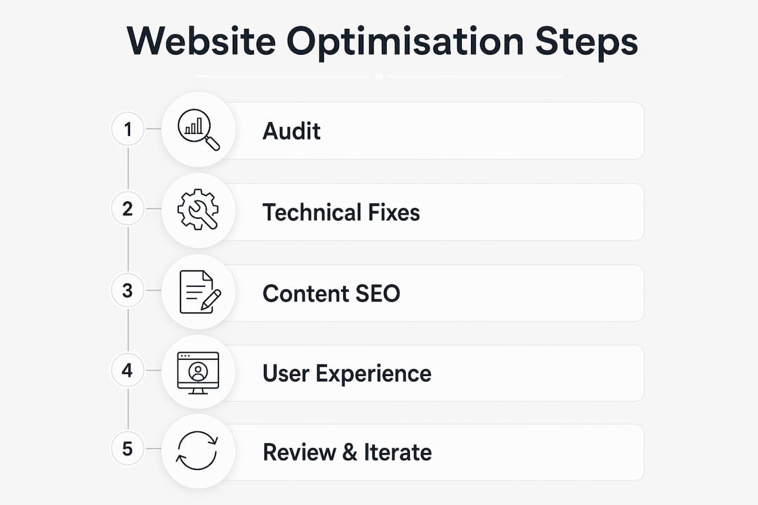 Infographic showing website optimisation process steps