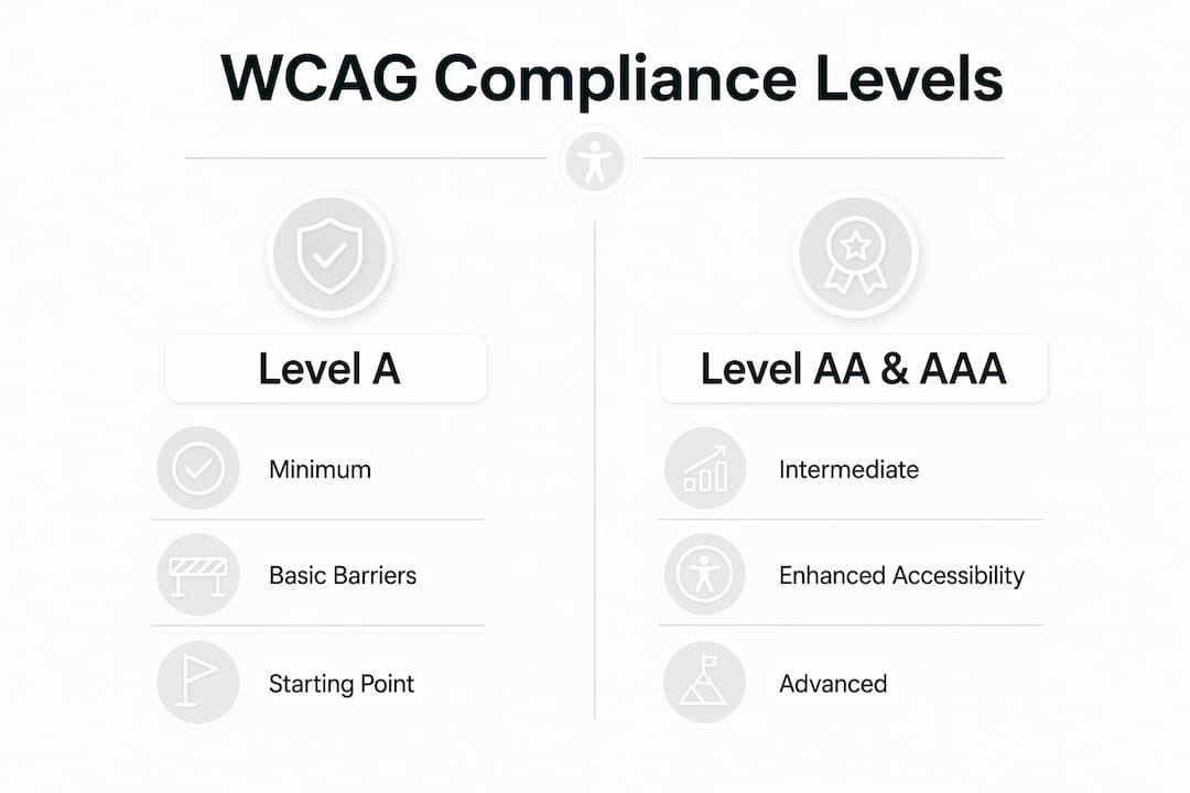 Infographic comparing WCAG compliance levels A, AA, and AAA