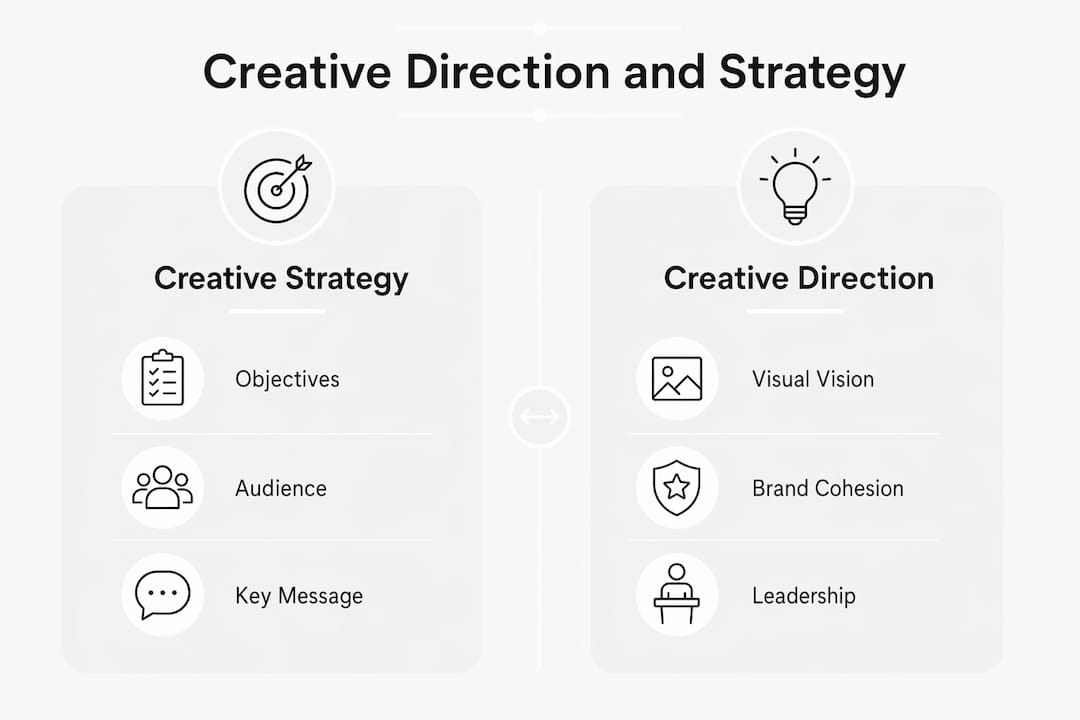 Infographic comparing creative direction and strategy