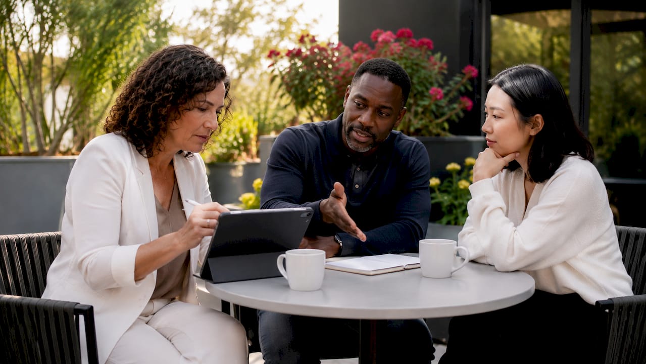 Small business team discussing social media strategy