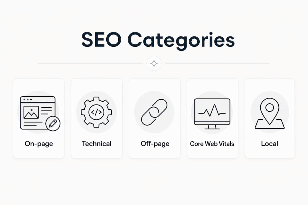 Infographic illustrating main categories of SEO terminology