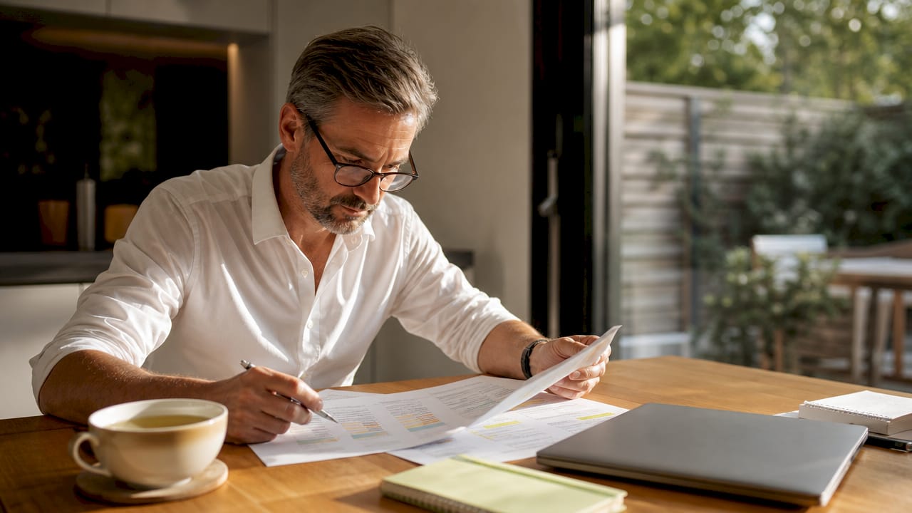 Man reviewing printed local vs traditional SEO charts