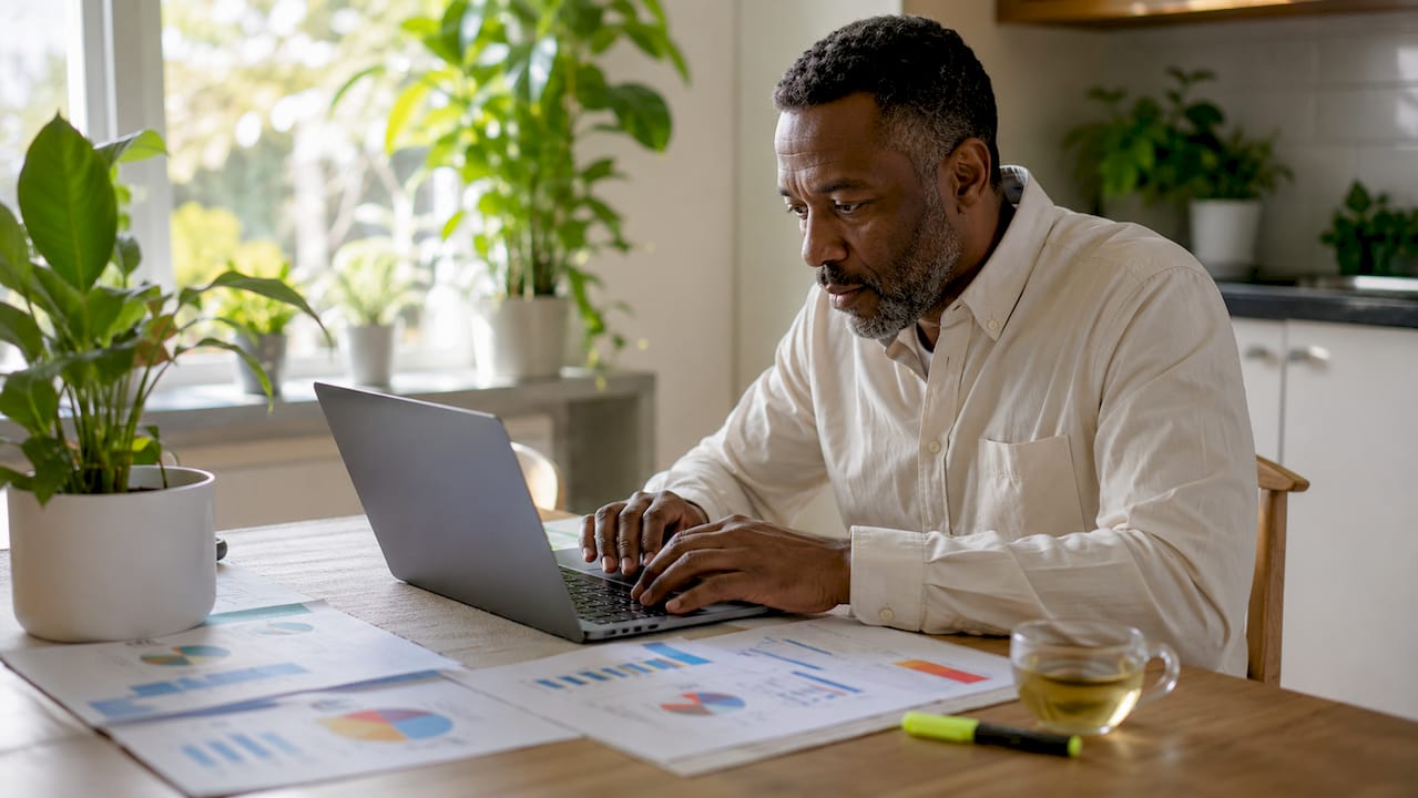 Hands typing social media marketing analytics
