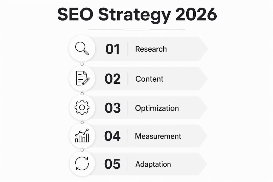 Infographic showing SEO strategy steps for 2026