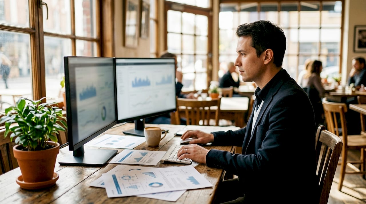 Person working on SEO tools at modern office desk
