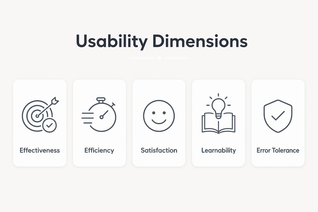 Infographic showing core website usability dimensions