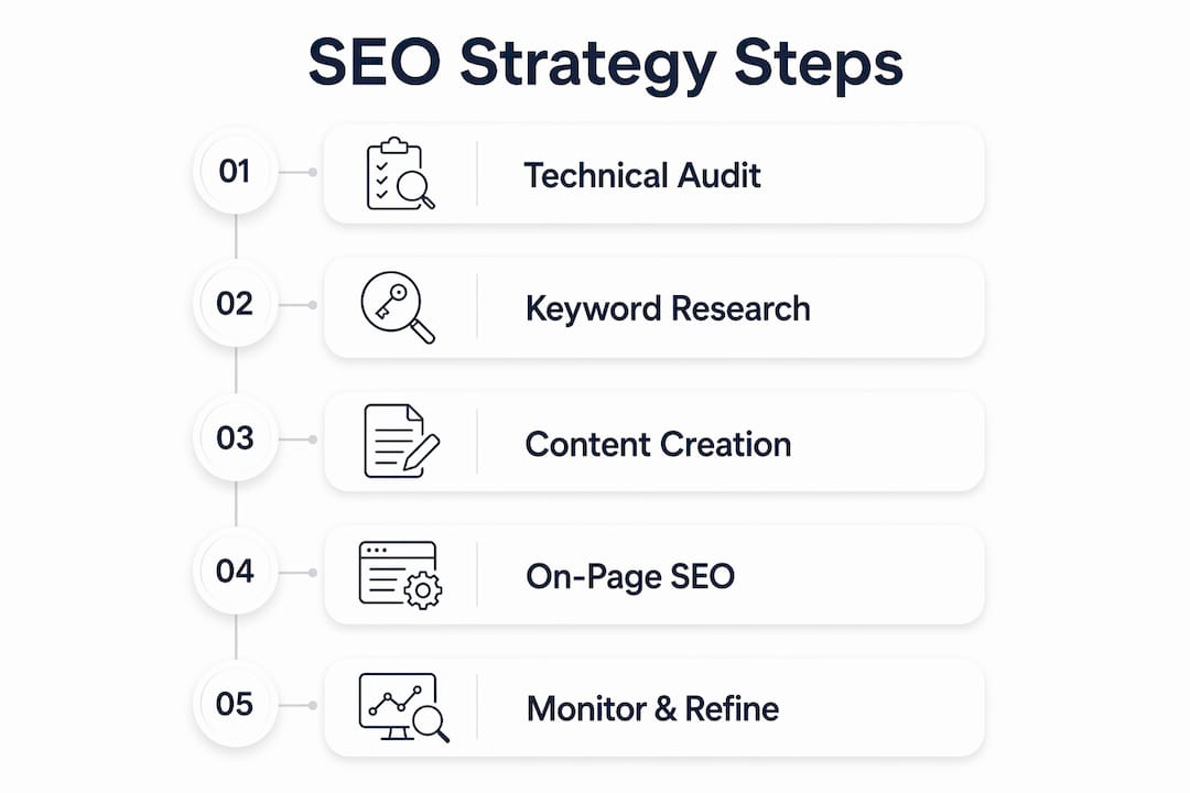 Infographic illustrating SEO strategy steps