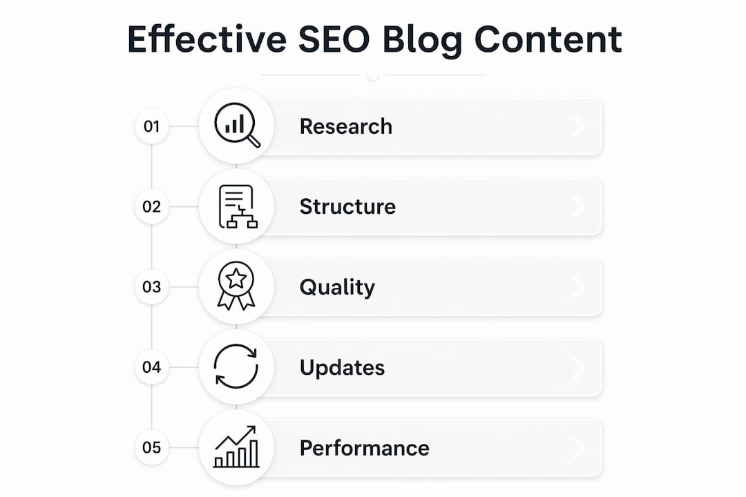 Infographic illustrating steps to effective SEO blog content