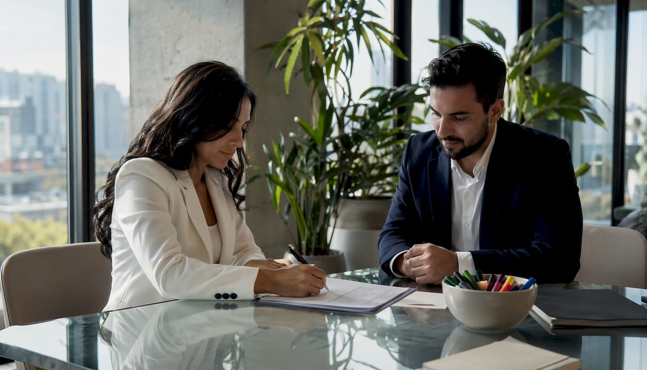 Professionals signing brand strategy document