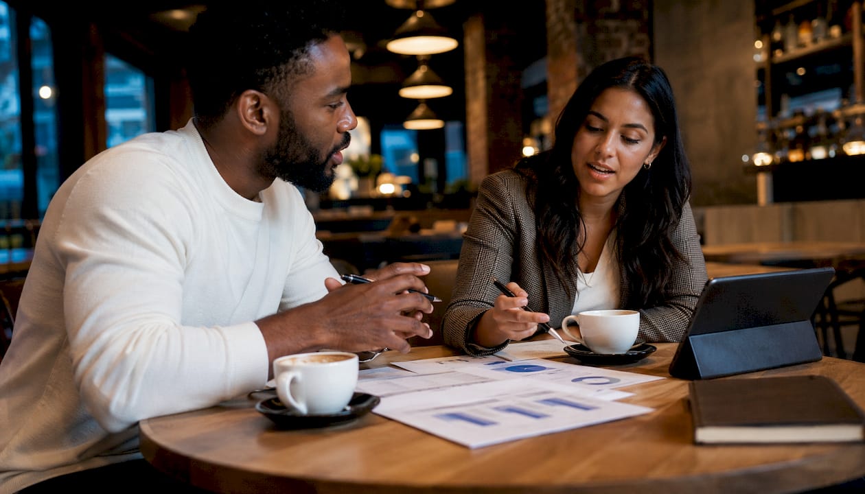 Diverse team discussing SEO strategy in meeting room