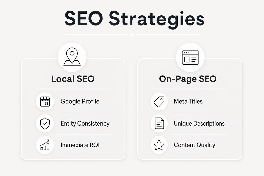 Infographic comparing local SEO and on-page SEO strategies