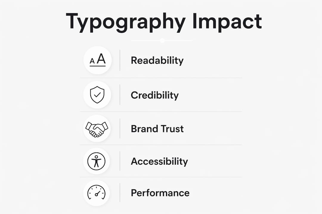 Infographic showing typography's key impacts on web presence