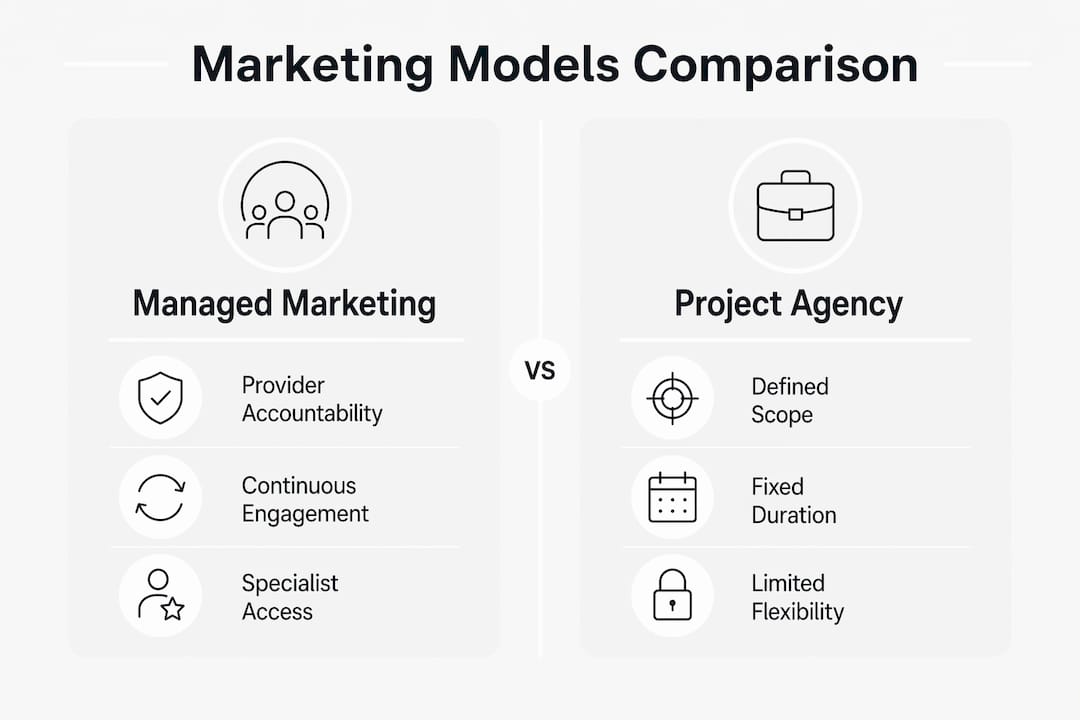 Infographic comparing managed marketing and project agency