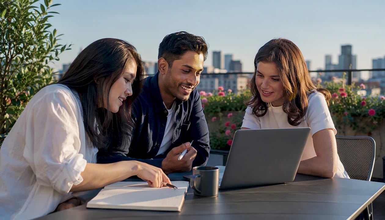 Colleagues discussing content marketing strategy
