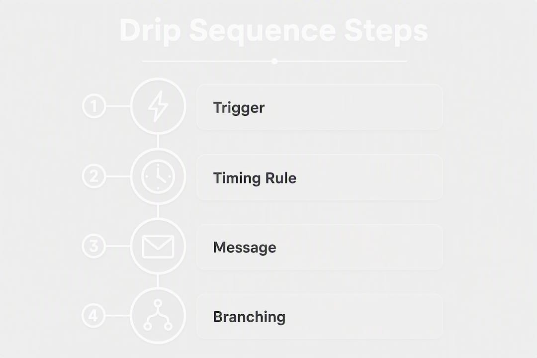 Infographic showing drip marketing sequence steps