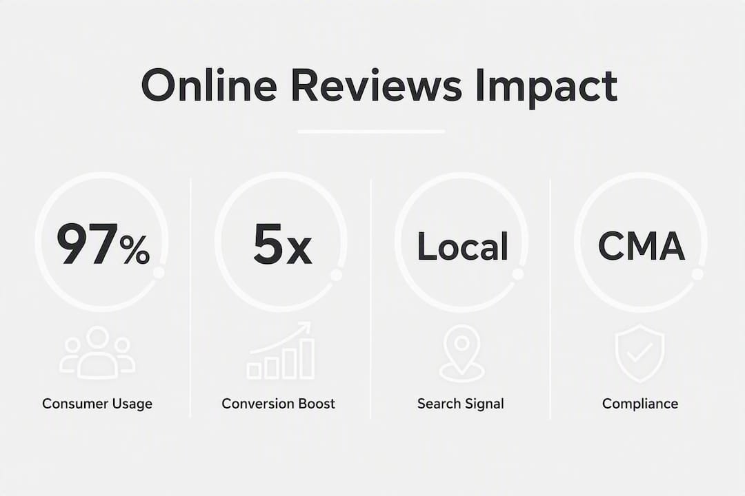 Infographic showing key statistics about online review benefits for UK businesses