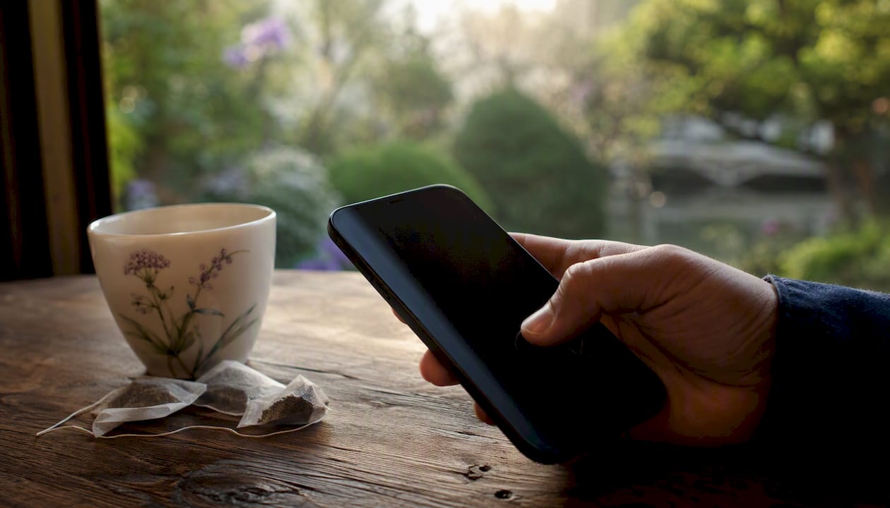 Hand sending SMS message on smartphone close-up